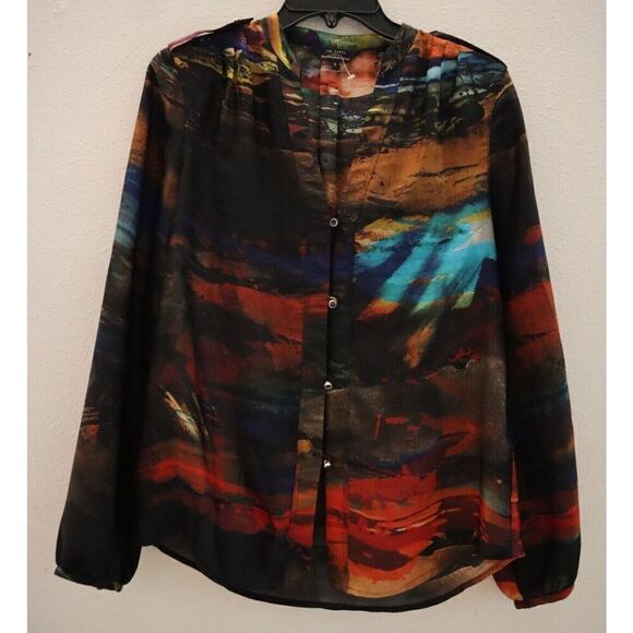Ted Baker London Women Sz 2 Multi Pennii Artistic Palette Print Button-Up Blouse - Picture 1 of 4